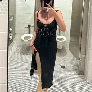 Urban outfitters Dara lace trim black midi dress
